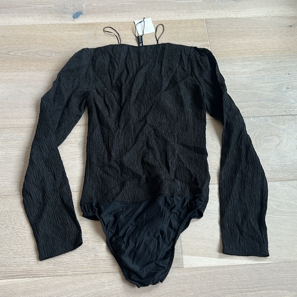 New Zara Black Long Sleeve womens One Piece top sz small - Picture 7 of 7